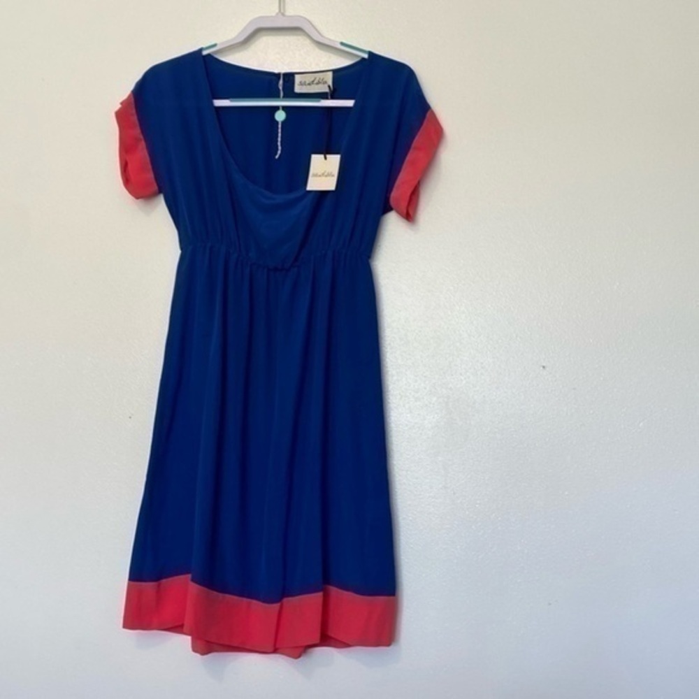 Saidiblu block colored short sleeve silk keyhole back dress med/lg